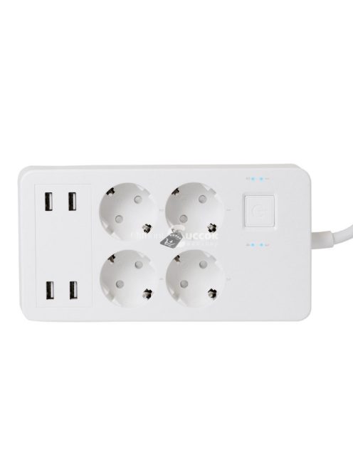 Home NV 4 WIFI smart elosztó, 1,5 m, H05VV-F 3G1,5 mm2 kábel, 4 földelt aljzat, 4 USB aljzat, max.3680W, Tuya alkalmazás kompati