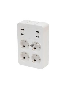   Home NV 4 USB tálcás USB-s elosztó, 4 földelt aljzat, 4 USB aljzat össz 2,4A, elforgatható csatlakozódugó, max.3680W,