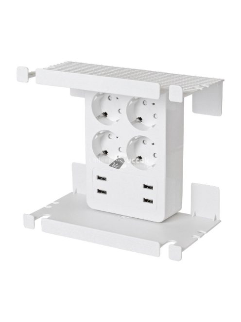 Home NV 4 USB tálcás USB-s elosztó, 4 földelt aljzat, 4 USB aljzat össz 2,4A, elforgatható csatlakozódugó, max.3680W,