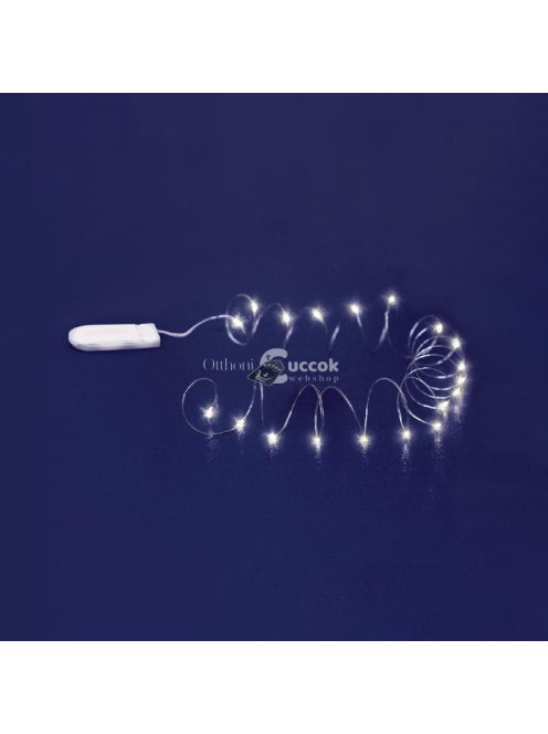 Home MLF 26/WH micro LED-es fényfüzér, 2 m / 20 db hidegfehér micro LED, állófényű, átlátszó vezeték, időzíthető, gombelemes, la