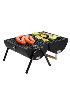   Home GR01 hordozható asztali grill, faszén, faszénbrikett, nyitott vagy zárt fedél, 2 rostély, 2 széntartó rács, 22 cm rostélyma