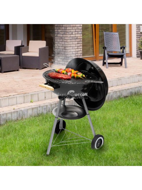 Home GR02 fedeles gömbgrill, faszén, faszénbrikett, zománcozott acél tűztér, krómozott acél rostély, korrózióálló, rozsdamentes 