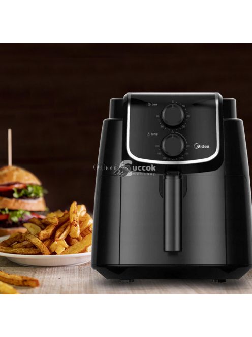Midea MF-TN35D air fryer, forrólevegős fritőz, 3,5 literes sütőkosár, állítható hőmérséklet 200 °C-ig, 1500 W, fekete