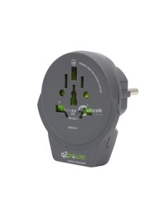   q2power 1.100110-TH utazóadapter, World to Europe USB, USB 5V 2.4A, max. 16 A, 250 V - 4000 W teljesítmény