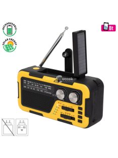   SAL RPH 2 multifunkciós napelemes rádió, hibrid töltés, 3 sávos AM-FM-SW rádió, BT, ~40 óra üzemidő