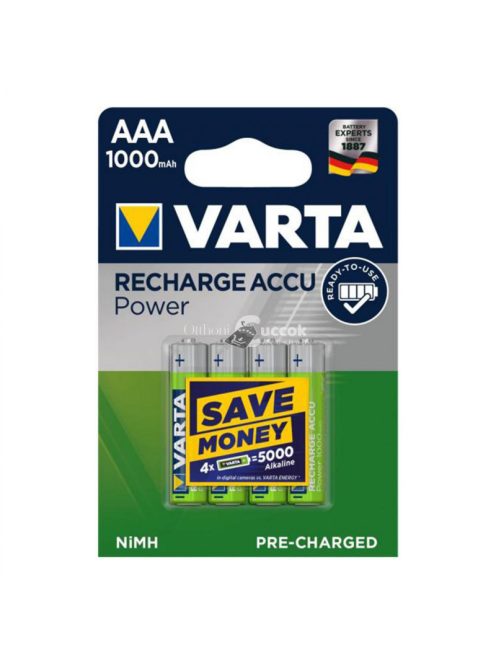 VARTA 5703 akkumulátor AAA, NiMH akkumulátor, mini ceruza, 1000 mAh kapacitás, RTU - feltöltött és használatra kész, 4 db/csomag