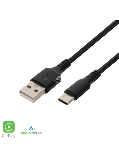 Home USBAC1 töltőkábel, USB-A / USB-C, 2.1A, 1m, szövött, fekete