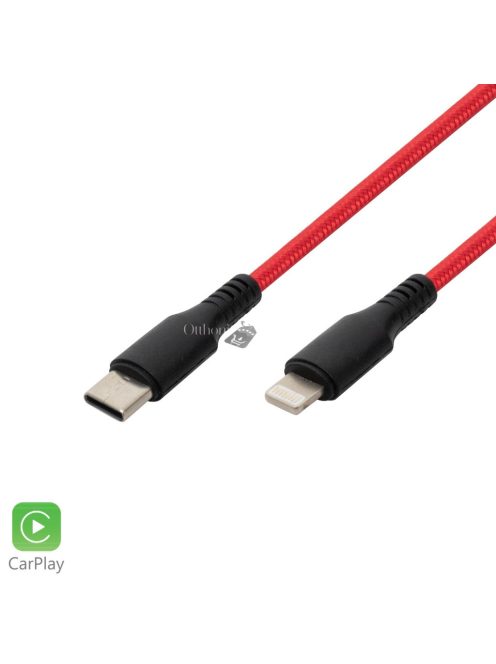 Home USBCL1 töltőkábel, USB-C / Lightning, 2.1A, 1m, szövött, piros