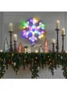   Family Karácsonyi dekoráció - irizáló, színes LED-es hópehely - 32 cm - elemes
