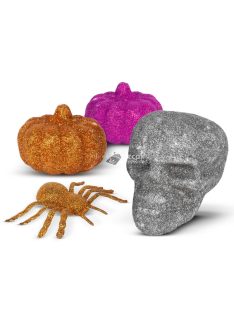   Halloween-i dekoráció szett - pók, koponya, 2 db tök - glitteres