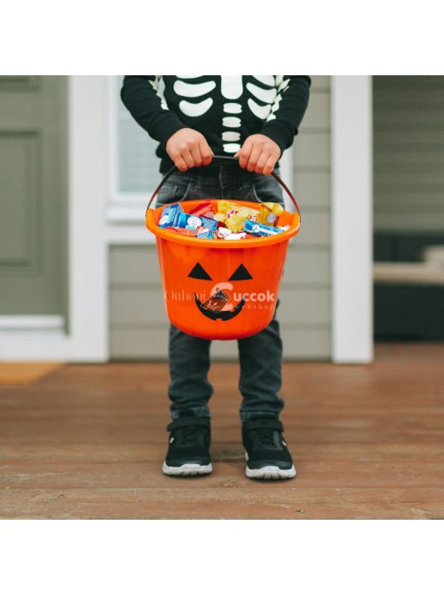 Halloween-i műanyag vödör - tök mintás - 20 x 15 cm