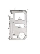 túlélő kártya, 11 funkciós, tokkal; 6,9×4,5×0,2cm, inox