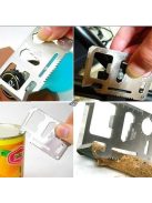 túlélő kártya, 11 funkciós, tokkal; 6,9×4,5×0,2cm, inox