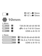 BIT klt. 40 db HEX-TORX-XZN, 10mm, adapter 3/8' és 1/2', CrV, műanyag dobozban