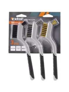   EXTOL PREMIUM drótkefe klt., 3 db: nylon-, réz- és rozsdamentes acél szál, 3×8 sor, 180mm, kétkomponensű TPR+PP puha műanyag nyél