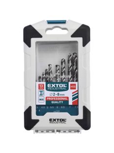   EXTOL INDUSTRIAL fémcsigafúró klt., 13db, HSS-G 9341/M2, 2-8 mm, acélra, normál befogás, polírozott, műanyag tartóban