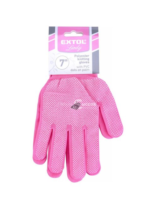 EXTOL LADY kötött kesztyű, rózsaszín, PE, fehér PVC pöttyökkel, méret: 7', Extol Lady