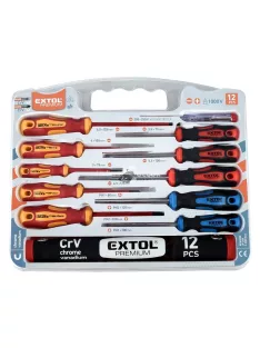   EXTOL PREMIUM csavarhúzó klt. szigetelt 1000V+nem szigetelt, 6+5db ; fáziskeresővel, műanyag kínáló+nylon tok