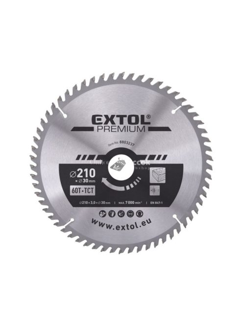EXTOL PREMIUM körfűrészlap, keményfémlapkás, 185×20mm(lyuk átm), T24; 3,2mm lapkaszélesség, max. 7000 ford/perc