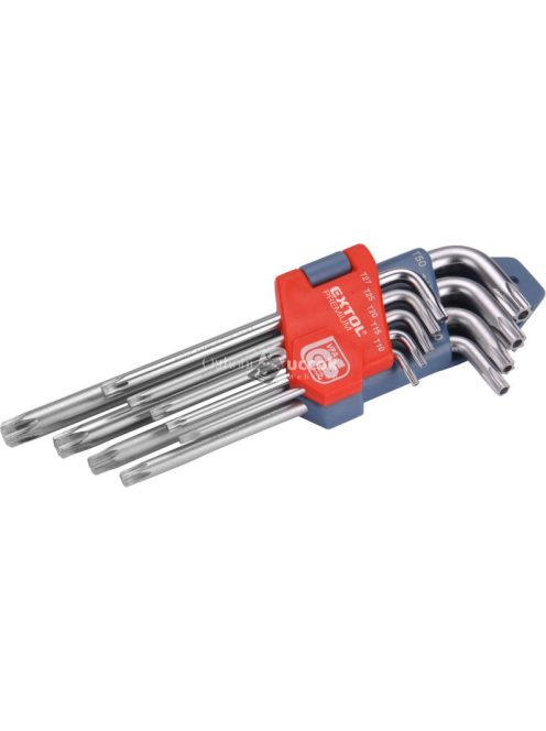 EXTOL PREMIUM torx kulcs klt., CV. ; 9db, lyukas, T10,15,20,25,27,30,40,45,50, bliszteren