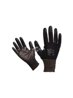   Kötött kesztyű fekete nylon, XL-es méret, 10' poliuretánba mártott teny. és ujjhegy., gumírozott mandzse