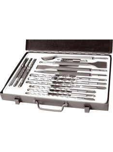   EXTOL PREMIUM betonfúró és véső klt. SDS PLUS; 14db, 5/110mm, 6,8,10/160mm, 8,10,12/210mm, 10,12,14/260mm, lapos 20,40, hegyes,