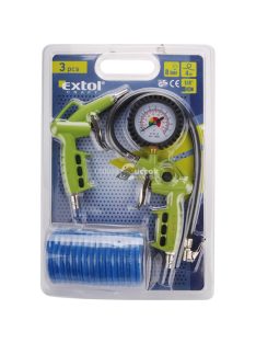   EXTOL CRAFT alap légkompresszor tartozék szett, 3db (lefúvató pisztoly, gumiabroncsfúvó pisztoly,spiráltömlő), 1/4 gyorscsatlak