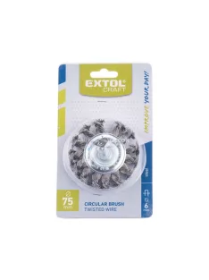   EXTOL CRAFT drótcsiszoló körkefe, 75mm, fúrógépbe fogható: 6mm csap, sodrott erős, hullámos szálú, max 12.500 ford/perc