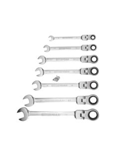   EXTOL PREMIUM csuklós racsnis csillag-villás kulcs klt. 7db; 8-10-12-13-14-17-19mm CrV. 72 foggal, 1 irányú forgás