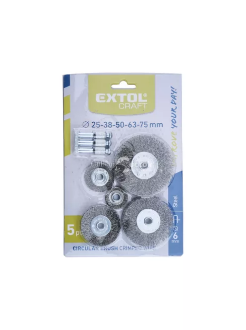 EXTOL CRAFT drótcsiszoló körkefe készlet; 6mm-es csap, 25-38-50-63-75mm