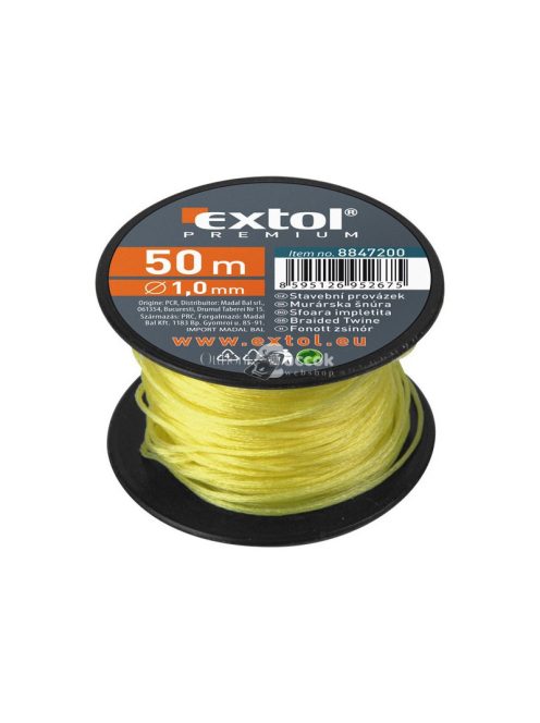 EXTOL PREMIUM kőműves zsinór, sodort; PE, 1,7mm×50m, sárga, orsón