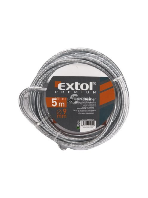 EXTOL PREMIUM lefolyócső tisztító, 3m, 9mm átmérő, kézi tekerővel, tisztító körömmel, (1,9mm drótból sodorva)