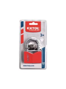   EXTOL PREMIUM lakat, vas, rombusz alakú, műanyag borítás, 3db kulcs; 40mm, edzett acél kengyel, szárátmérő: 6,3 mm