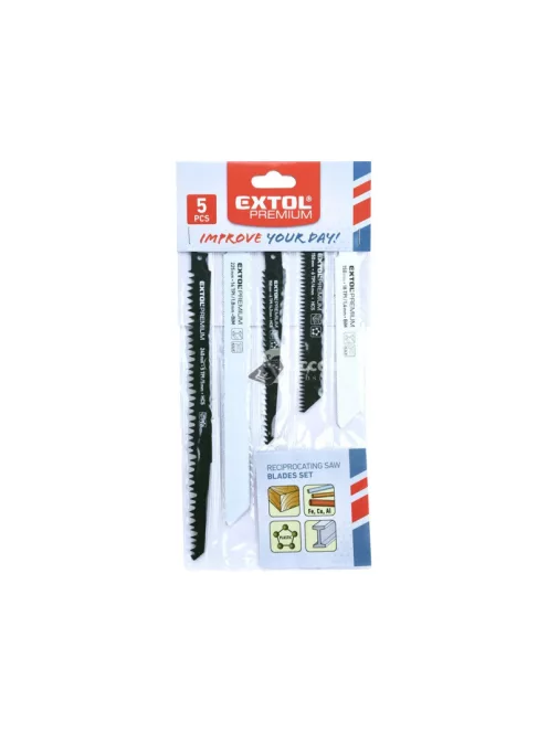 EXTOL PREMIUM szablyafűrészlap klt., 5db, Bosch befogás, HCS/Bimetál, fa, műanyag, fém anyagokhoz