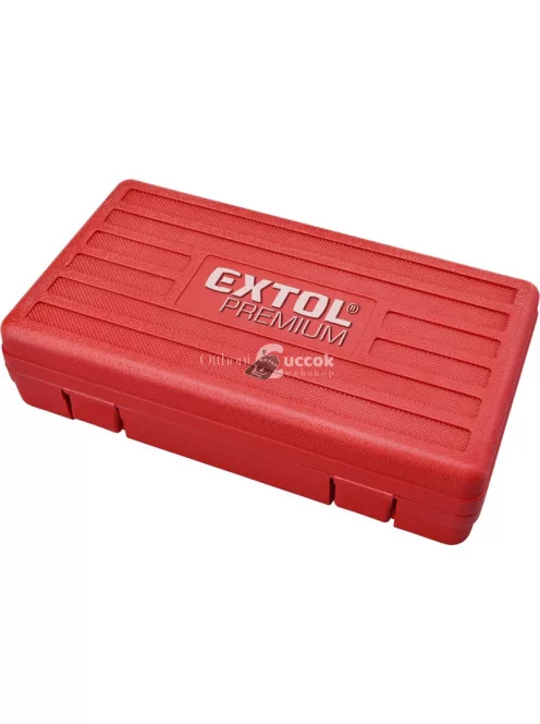 EXTOL PREMIUM BIT és dugókulcs klt. 35 db TORX, 1/4"+8mm+10mm+12mm BIT-ek, 1/4"+3/8" dugófejek, adapterek C.V. acél, műanyag dobozban
