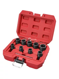   EXTOL PREMIUM csavarkiszedő klt. TWIST; 3/8' befogás, 9db fej: 10, 11, 12, 13, 14, 15, 16, 17, 19mm, 1 db kiütőrúd, CrMo, műanya