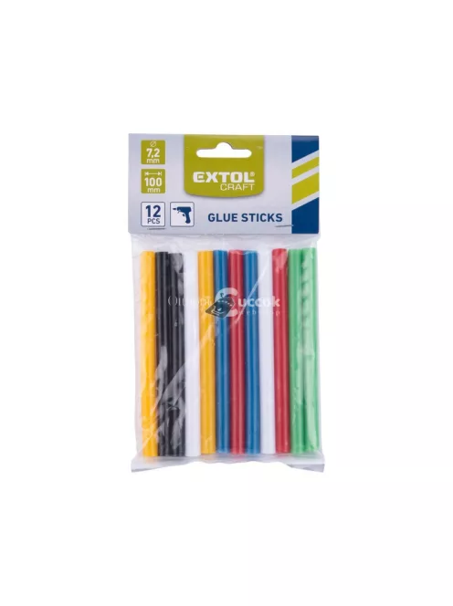 EXTOL CRAFT ragasztóstift klt., többszínű; 12db, 100×7,2 mm, bliszteren