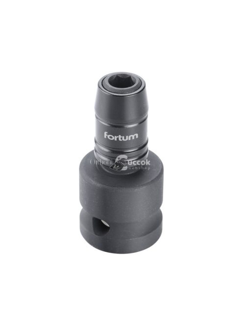 FORTUM adapter, impakt 1/4' BIT-ek gépi befogásához, 1/2' gépi befogás, gyorskioldóval, CrMoV, hossz: 49 mm