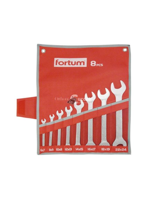 FORTUM villáskulcs klt. 8db 6-24mm, 61CrV5, mattkróm; 6×7, 8×9, 10×11, 12×13, 14×15, 16×17, 18×19, 22×24mm, vászon tok FORTUM