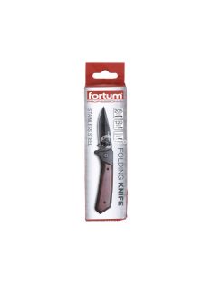   FORTUM zsebkés, rozsdamentes fekete pengével, teljes/összecsukott hossz:205/120mm, pakkafa nyél, övre akasztható, rögzítővel