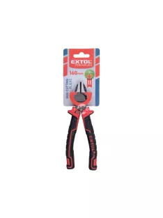   EXTOL PREMIUM oldalcsípő fogó, 160mm, duál vörös/fekete TPR nyél, 20% extra erőkifejtés, akasztós szerszámtartó