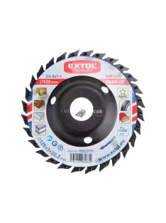   EXTOL PREMIUM faforgácsoló korong; max 13000 ford/perc, sarokcsiszolóhoz, fém, 125×22,2mm, fa vágás/csiszolásához
