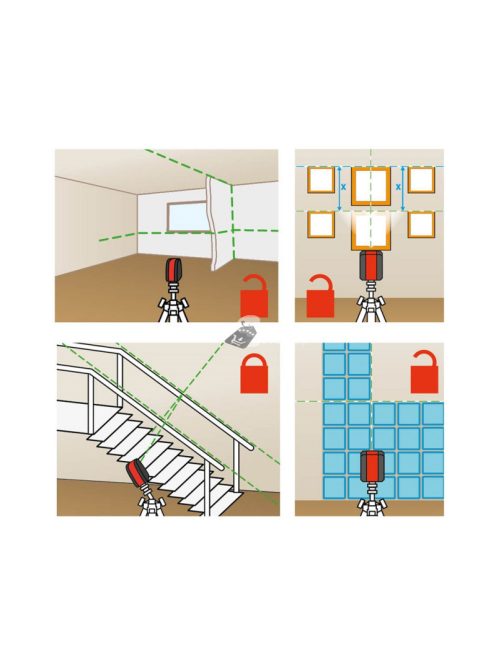 EXTOL PREMIUM automatikus lézeres vízszintező, ZÖLD, 1H1V (1 horizontális+1 vertikális) pontosság:0,3mm/1m, 1/4 menetes