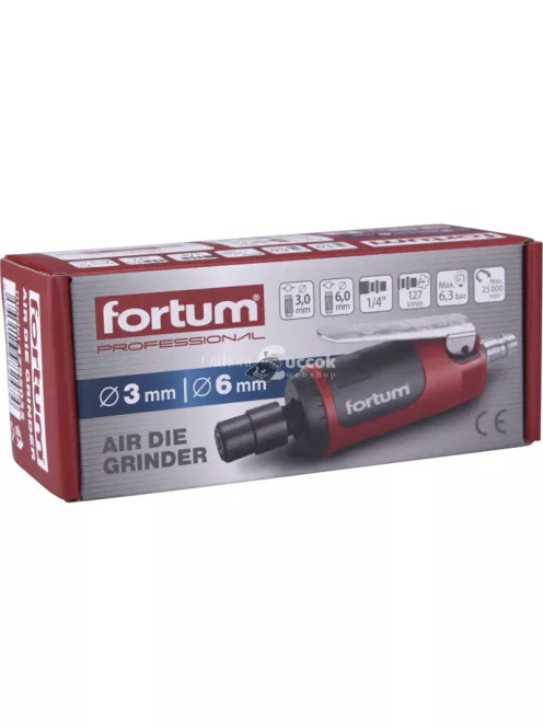 FORTUM pneumatikus furatköszörű, 125 mm hossz.,1/4'; (6 és 3 mm befogás), 25.000 1/min, 127 l/min, 6,3 Bar, 1/4' csatl., 0,36kg