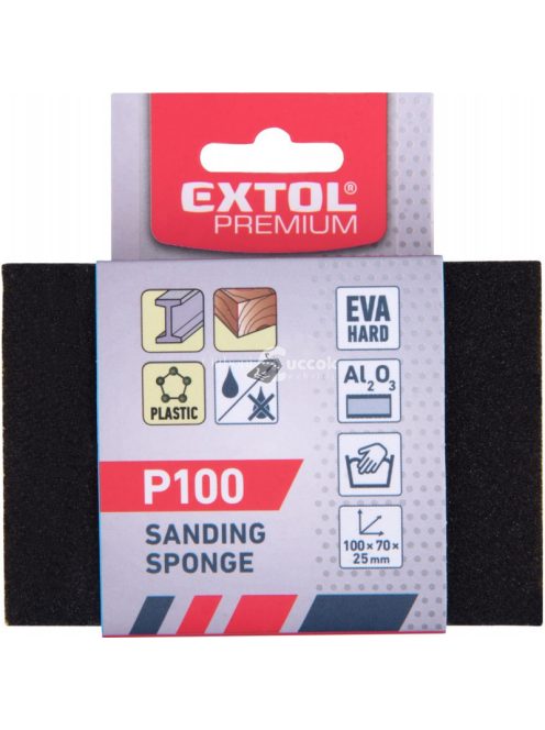 EXTOL PREMIUM kézi csiszolóblokk, (stekli, csiszolószivacs) 100×70×25mm, P100, kemény, EVA
