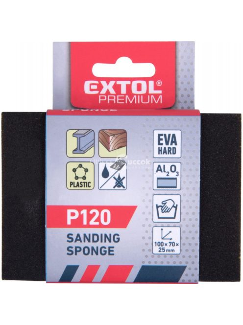 EXTOL PREMIUM kézi csiszolóblokk, (stekli, csiszolószivacs) 100×70×25mm, P120, kemény, EVA