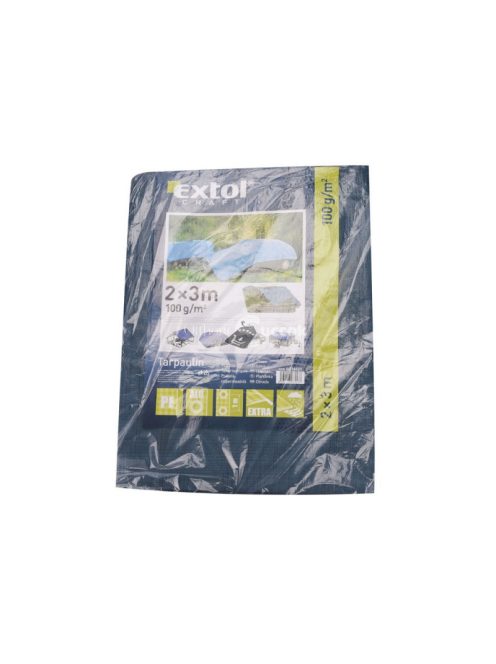 EXTOL CRAFT takaróponyva, vízálló, de nem UV álló; 100g/nm, 2×3m névleges méret, valós méret: 1,9×2,85m, PE, lefűző lyukak