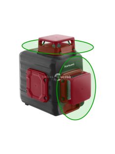   FORTUM automatikus lézeres vízszintező, ZÖLD, 2D (2×360°) pontosság: 0,3mm/1m, 1/4 és 5/8 menet