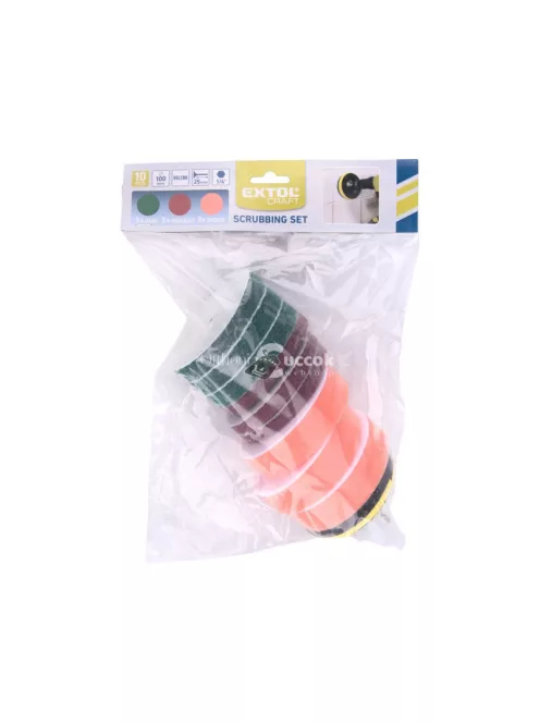 EXTOL CRAFT dörzsölő/csiszoló/polírozó klt. 10 db; 1/4×25 mm csap, fúrógépbe fogható, tépőzáras