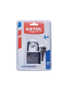   EXTOL PREMIUM lakat, vas, nikkel, 4db kulcs; 60mm, edzett acél kengyel, szárátmérő: 11mm